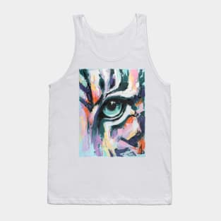 Black Water Tiger. Animal painting big eyes close up canvas art. Beautiful wild tiger head portrait painting. Tank Top